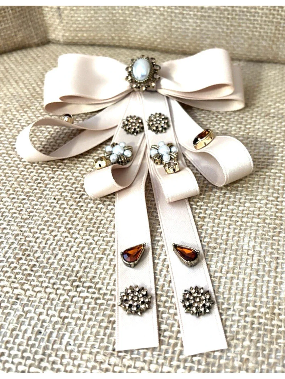 NWT Anthropologie Embellished Bow Barrette Beige